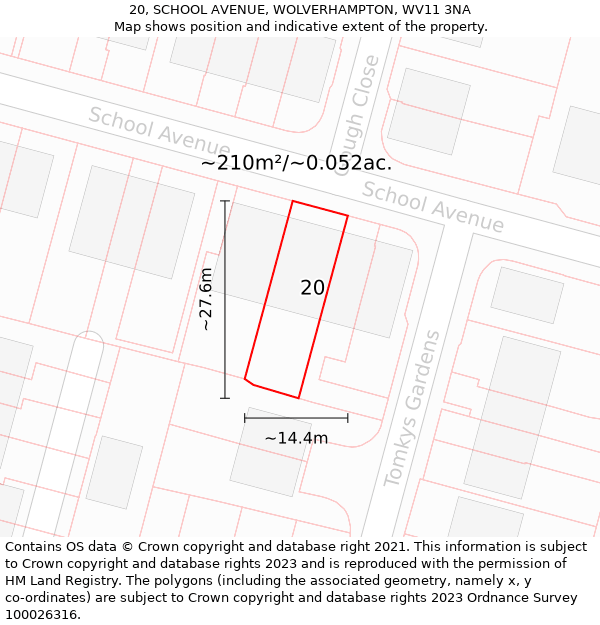 20, SCHOOL AVENUE, WOLVERHAMPTON, WV11 3NA: Plot and title map