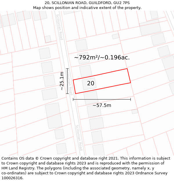 20, SCILLONIAN ROAD, GUILDFORD, GU2 7PS: Plot and title map