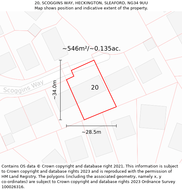 20, SCOGGINS WAY, HECKINGTON, SLEAFORD, NG34 9UU: Plot and title map