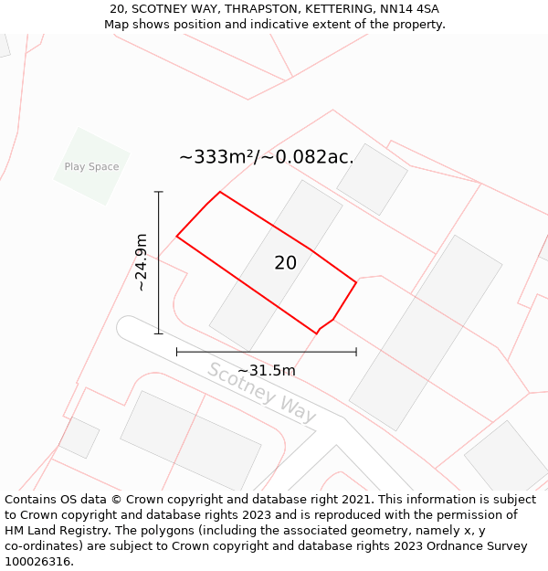 20, SCOTNEY WAY, THRAPSTON, KETTERING, NN14 4SA: Plot and title map