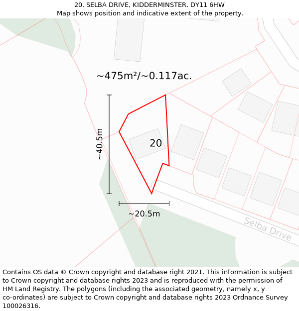 20, SELBA DRIVE, KIDDERMINSTER, DY11 6HW: Plot and title map