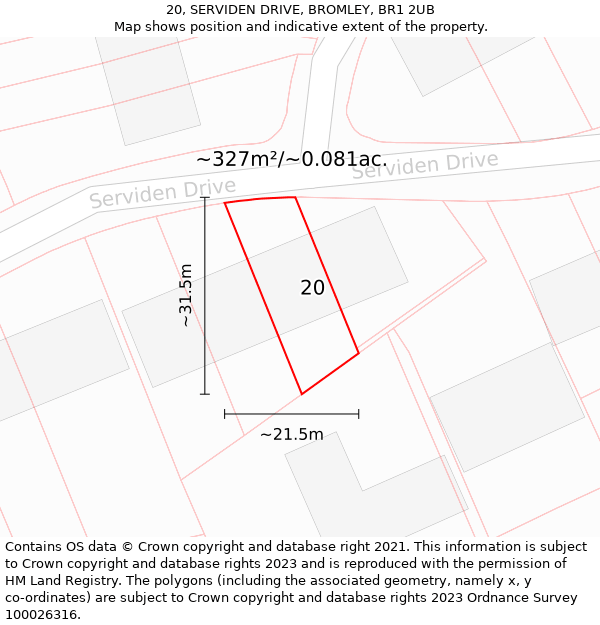 20, SERVIDEN DRIVE, BROMLEY, BR1 2UB: Plot and title map