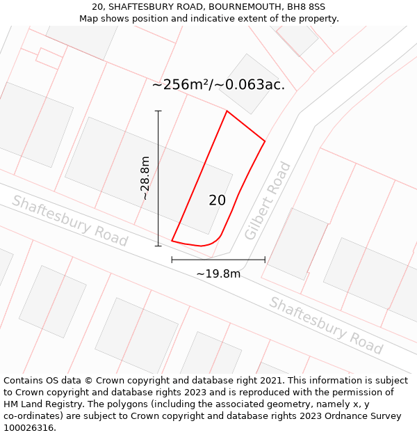 20, SHAFTESBURY ROAD, BOURNEMOUTH, BH8 8SS: Plot and title map