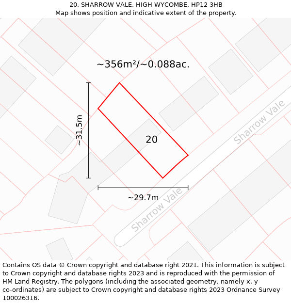 20, SHARROW VALE, HIGH WYCOMBE, HP12 3HB: Plot and title map