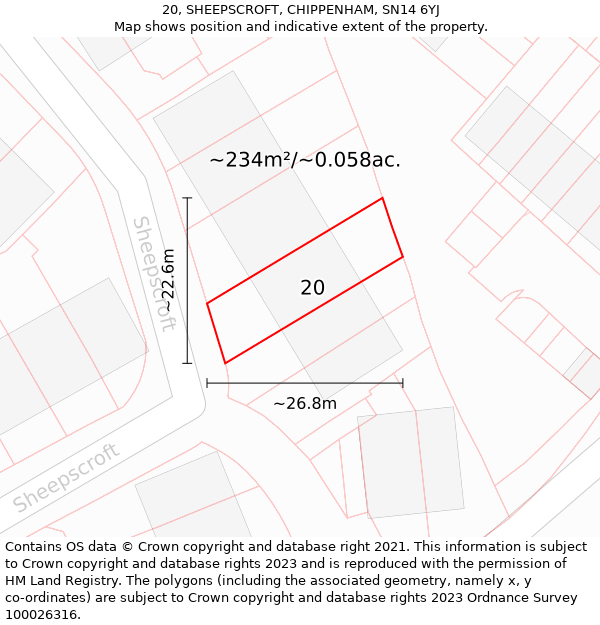 20, SHEEPSCROFT, CHIPPENHAM, SN14 6YJ: Plot and title map