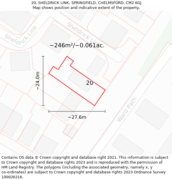 20, SHELDRICK LINK, SPRINGFIELD, CHELMSFORD, CM2 6GJ: Plot and title map