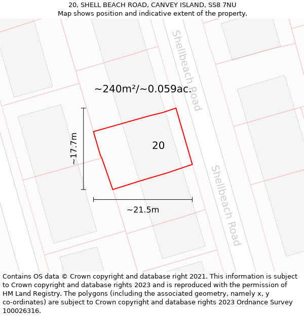 20, SHELL BEACH ROAD, CANVEY ISLAND, SS8 7NU: Plot and title map