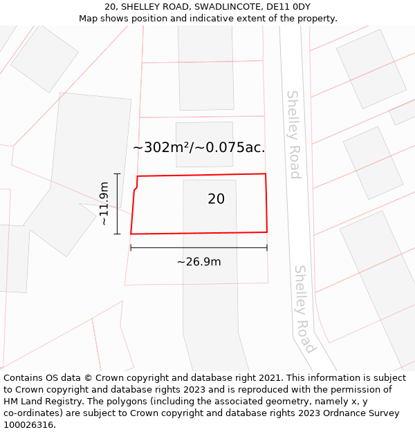 20, SHELLEY ROAD, SWADLINCOTE, DE11 0DY: Plot and title map