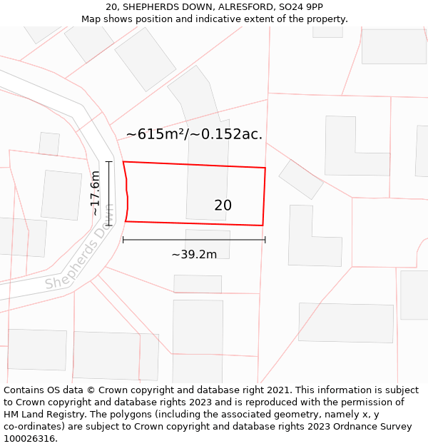 20, SHEPHERDS DOWN, ALRESFORD, SO24 9PP: Plot and title map