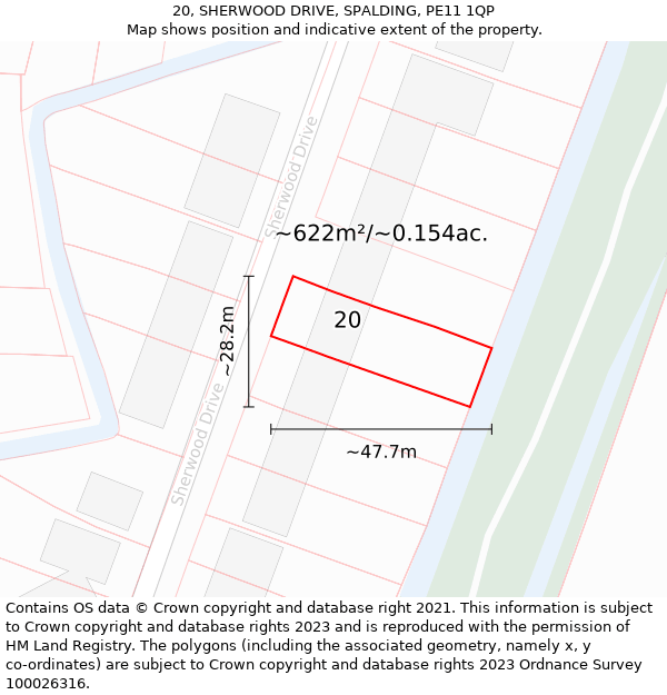 20, SHERWOOD DRIVE, SPALDING, PE11 1QP: Plot and title map