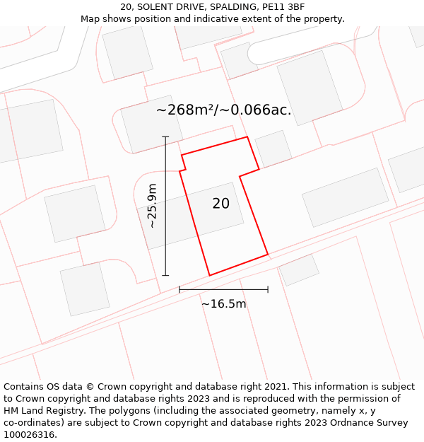 20, SOLENT DRIVE, SPALDING, PE11 3BF: Plot and title map