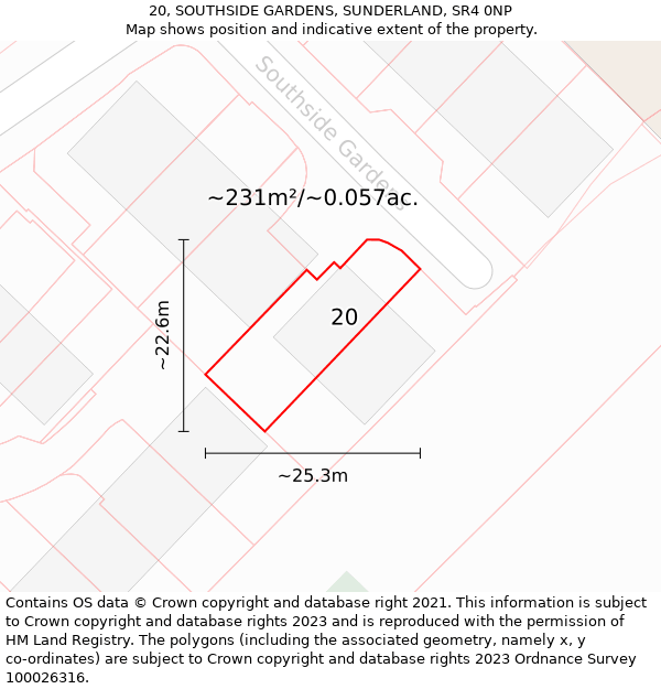 20, SOUTHSIDE GARDENS, SUNDERLAND, SR4 0NP: Plot and title map