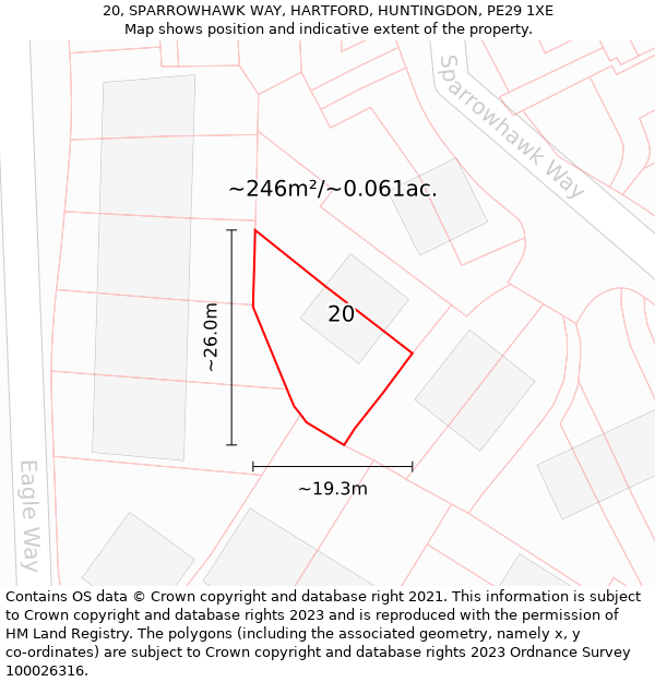 20, SPARROWHAWK WAY, HARTFORD, HUNTINGDON, PE29 1XE: Plot and title map