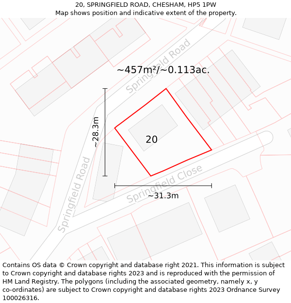 20, SPRINGFIELD ROAD, CHESHAM, HP5 1PW: Plot and title map