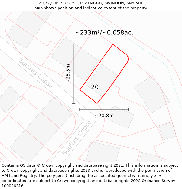 20, SQUIRES COPSE, PEATMOOR, SWINDON, SN5 5HB: Plot and title map