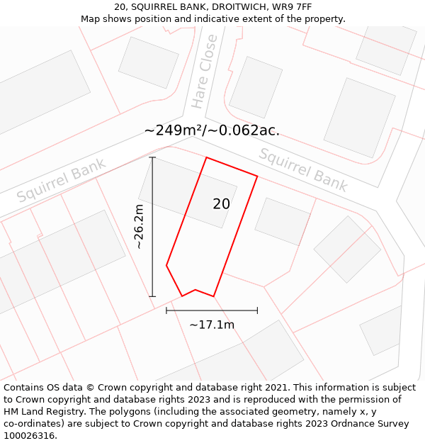 20, SQUIRREL BANK, DROITWICH, WR9 7FF: Plot and title map