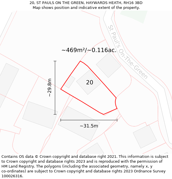 20, ST PAULS ON THE GREEN, HAYWARDS HEATH, RH16 3BD: Plot and title map