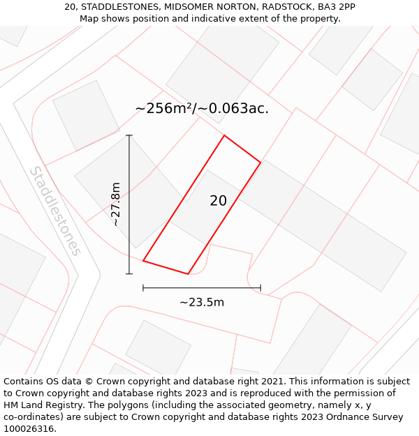 20, STADDLESTONES, MIDSOMER NORTON, RADSTOCK, BA3 2PP: Plot and title map