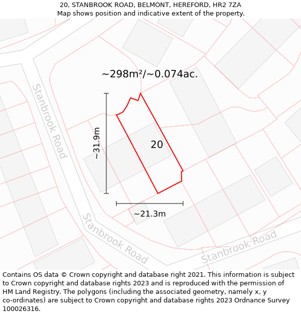 20, STANBROOK ROAD, BELMONT, HEREFORD, HR2 7ZA: Plot and title map