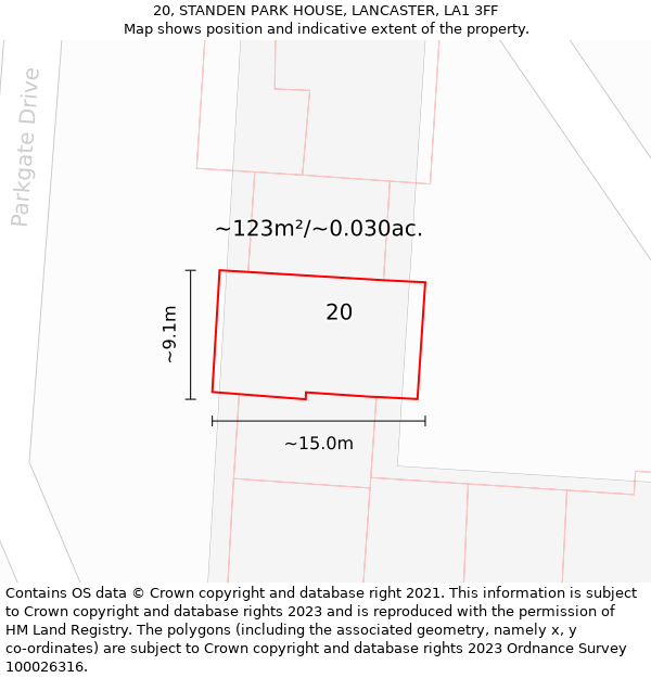 20, STANDEN PARK HOUSE, LANCASTER, LA1 3FF: Plot and title map