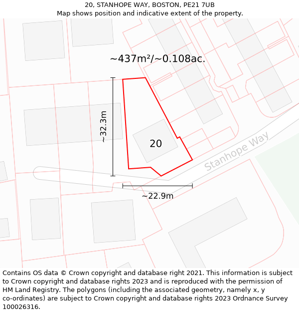 20, STANHOPE WAY, BOSTON, PE21 7UB: Plot and title map