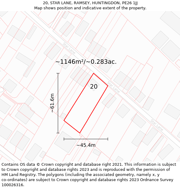 20, STAR LANE, RAMSEY, HUNTINGDON, PE26 1JJ: Plot and title map