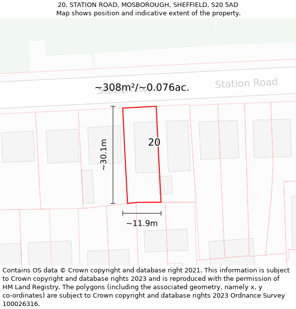 20, STATION ROAD, MOSBOROUGH, SHEFFIELD, S20 5AD: Plot and title map