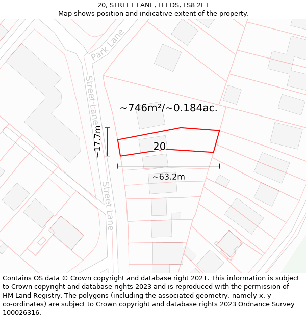 20, STREET LANE, LEEDS, LS8 2ET: Plot and title map