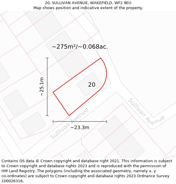 20, SULLIVAN AVENUE, WAKEFIELD, WF2 9EU: Plot and title map