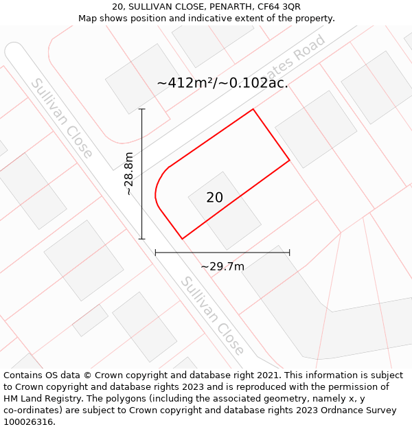 20, SULLIVAN CLOSE, PENARTH, CF64 3QR: Plot and title map