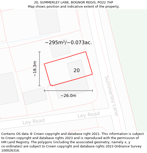 20, SUMMERLEY LANE, BOGNOR REGIS, PO22 7HP: Plot and title map