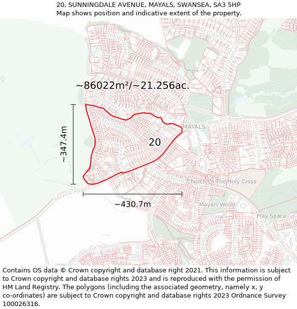 20, SUNNINGDALE AVENUE, MAYALS, SWANSEA, SA3 5HP: Plot and title map