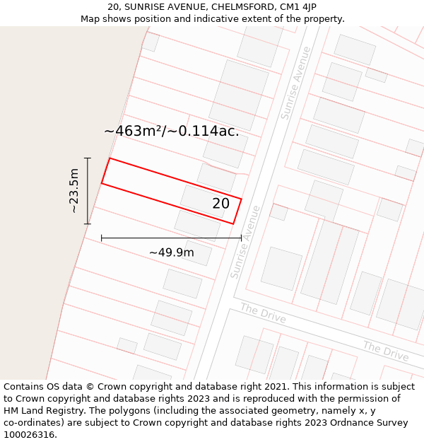 20, SUNRISE AVENUE, CHELMSFORD, CM1 4JP: Plot and title map