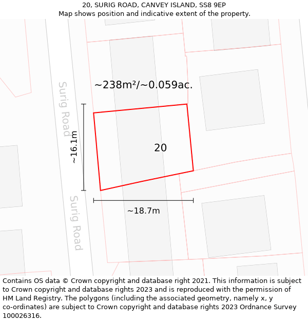 20, SURIG ROAD, CANVEY ISLAND, SS8 9EP: Plot and title map