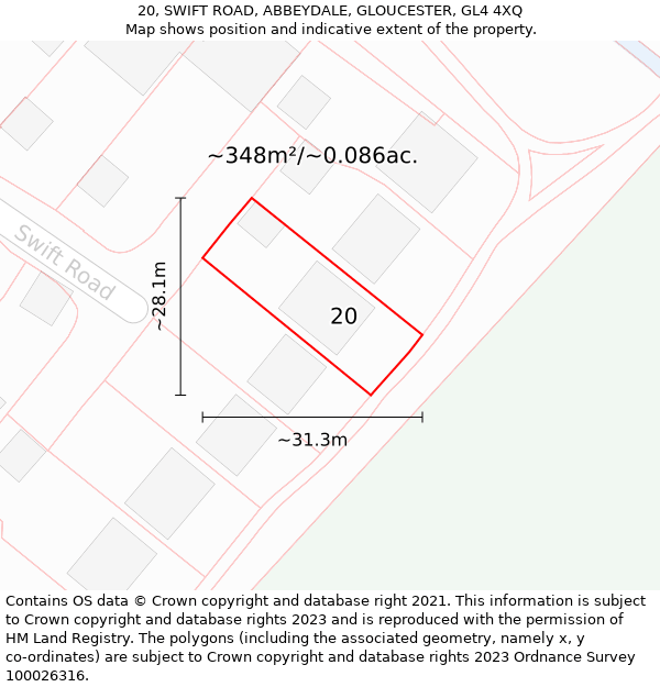 20, SWIFT ROAD, ABBEYDALE, GLOUCESTER, GL4 4XQ: Plot and title map