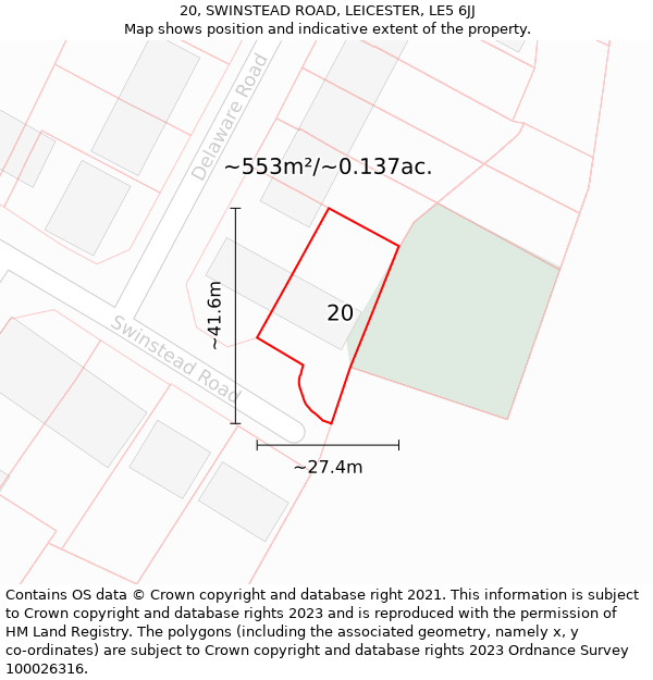 20, SWINSTEAD ROAD, LEICESTER, LE5 6JJ: Plot and title map