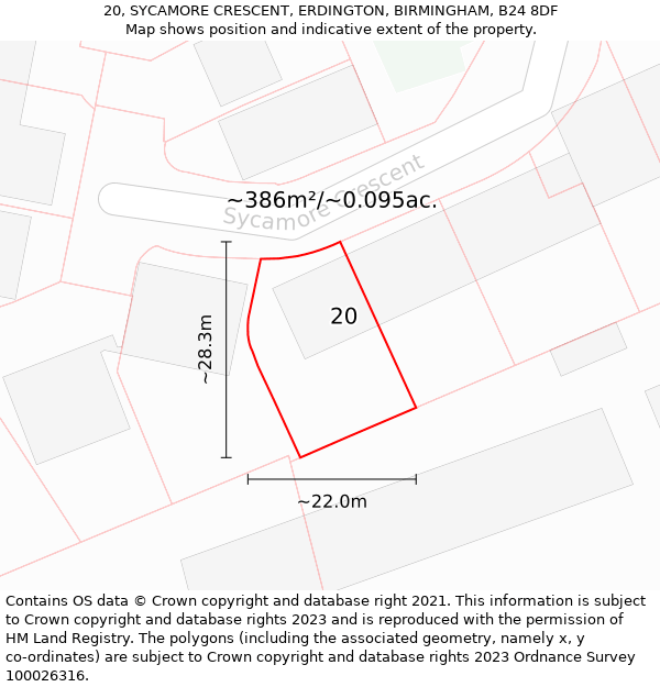 20, SYCAMORE CRESCENT, ERDINGTON, BIRMINGHAM, B24 8DF: Plot and title map