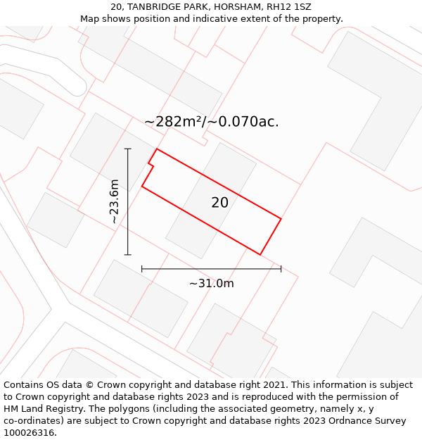 20, TANBRIDGE PARK, HORSHAM, RH12 1SZ: Plot and title map