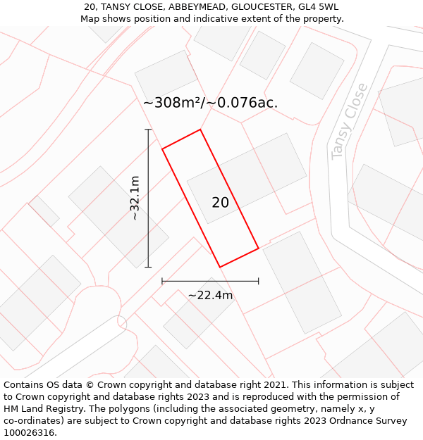 20, TANSY CLOSE, ABBEYMEAD, GLOUCESTER, GL4 5WL: Plot and title map