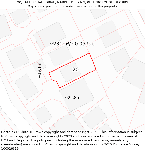 20, TATTERSHALL DRIVE, MARKET DEEPING, PETERBOROUGH, PE6 8BS: Plot and title map