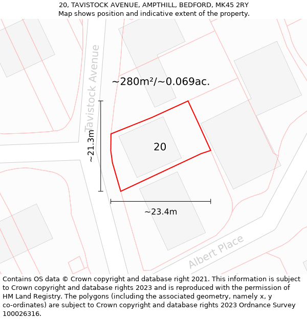 20, TAVISTOCK AVENUE, AMPTHILL, BEDFORD, MK45 2RY: Plot and title map