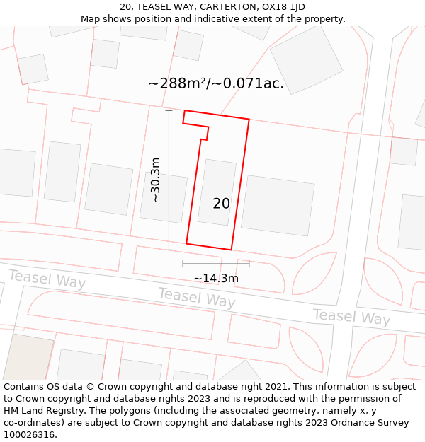 20, TEASEL WAY, CARTERTON, OX18 1JD: Plot and title map