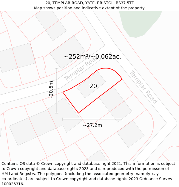 20, TEMPLAR ROAD, YATE, BRISTOL, BS37 5TF: Plot and title map