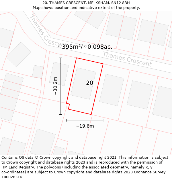 20, THAMES CRESCENT, MELKSHAM, SN12 8BH: Plot and title map