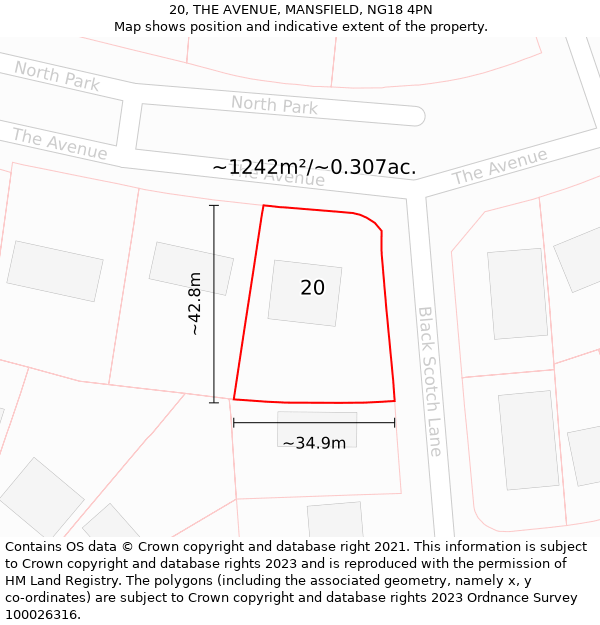 20, THE AVENUE, MANSFIELD, NG18 4PN: Plot and title map