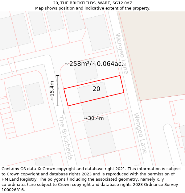 20, THE BRICKFIELDS, WARE, SG12 0AZ: Plot and title map