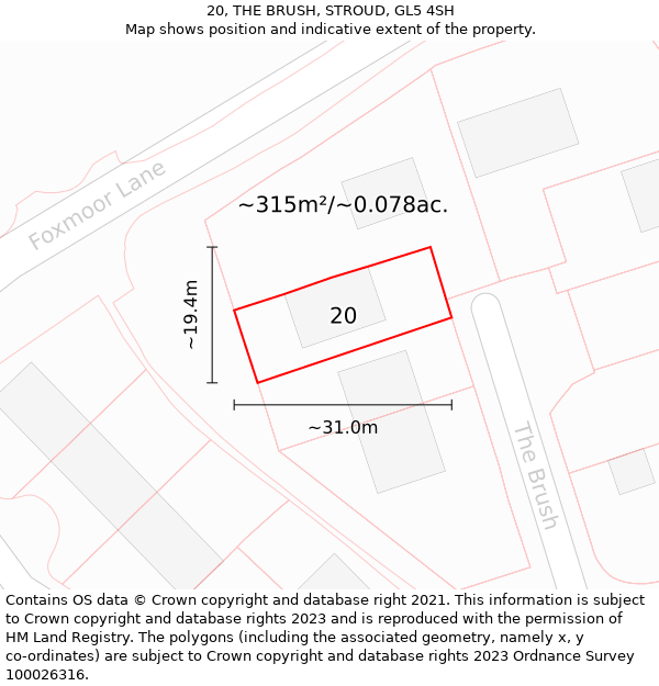 20, THE BRUSH, STROUD, GL5 4SH: Plot and title map