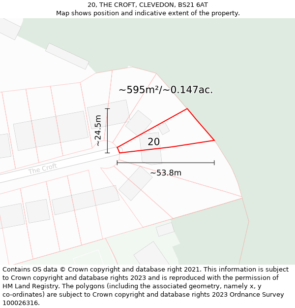 20, THE CROFT, CLEVEDON, BS21 6AT: Plot and title map