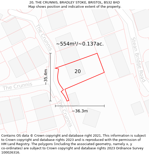 20, THE CRUNNIS, BRADLEY STOKE, BRISTOL, BS32 8AD: Plot and title map
