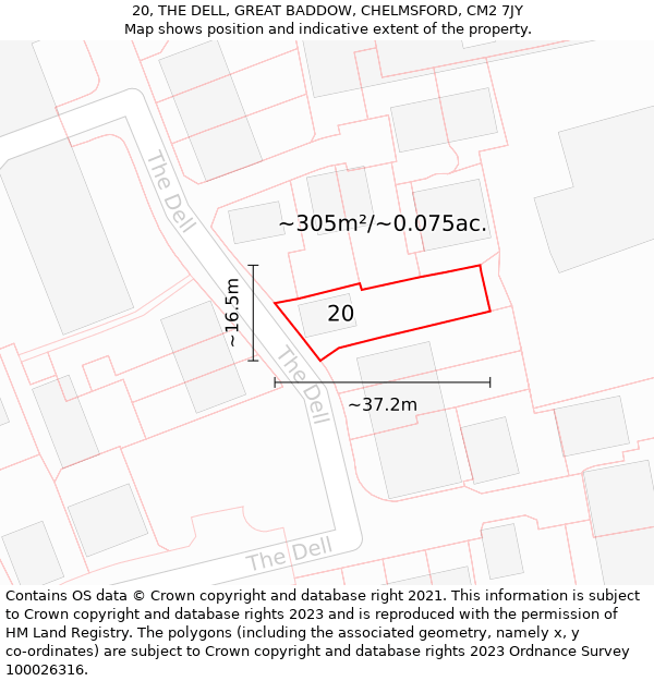 20, THE DELL, GREAT BADDOW, CHELMSFORD, CM2 7JY: Plot and title map
